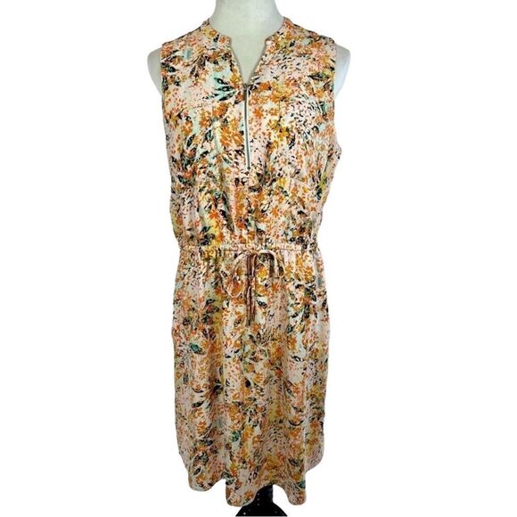 Apt. 9 Colorful printed sleeveless midi dress cinch waist zip up V-neck Vneck - Picture 1 of 7